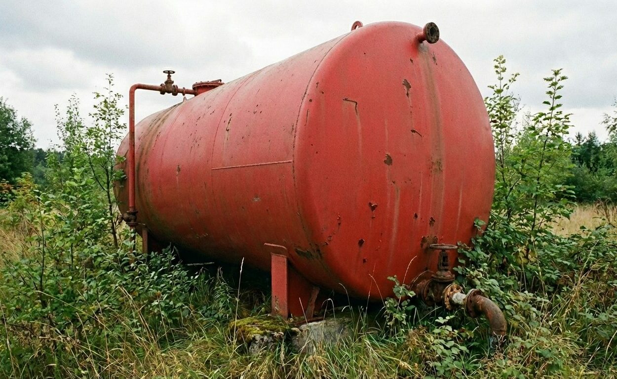 Löschwassertank im Grünen aufgestellt